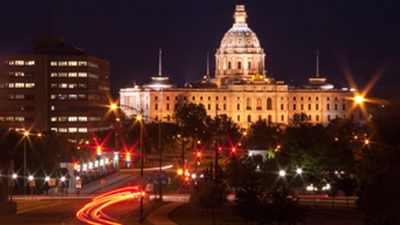 photo of the Minnesota State Capitol building at night